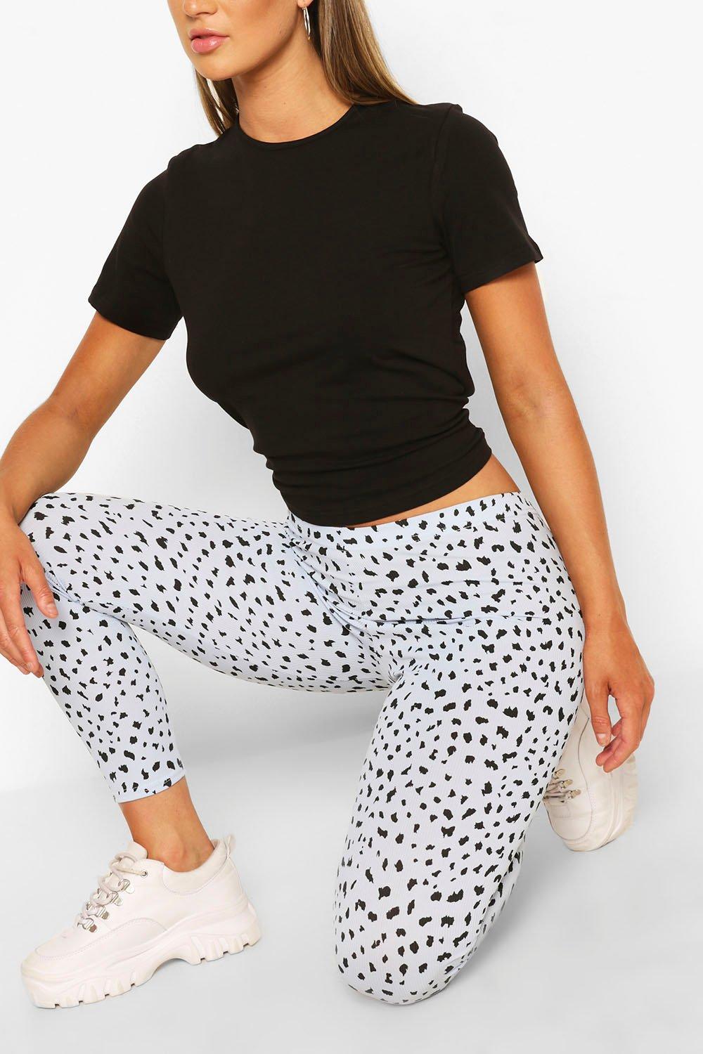 Women's Dalmatian Print Rib Leggings