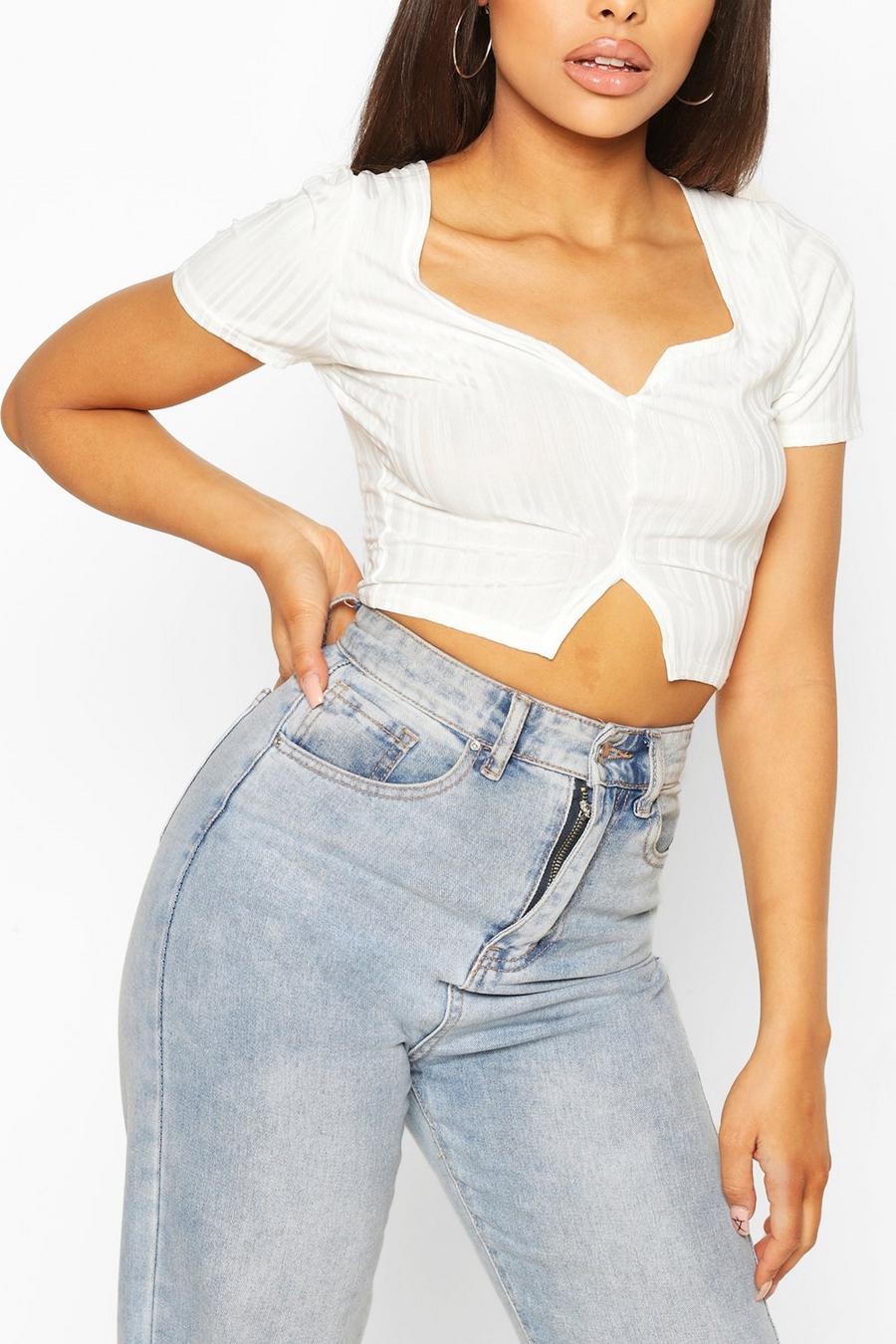 Ivory Rib Notch Front Crop Top image number 1