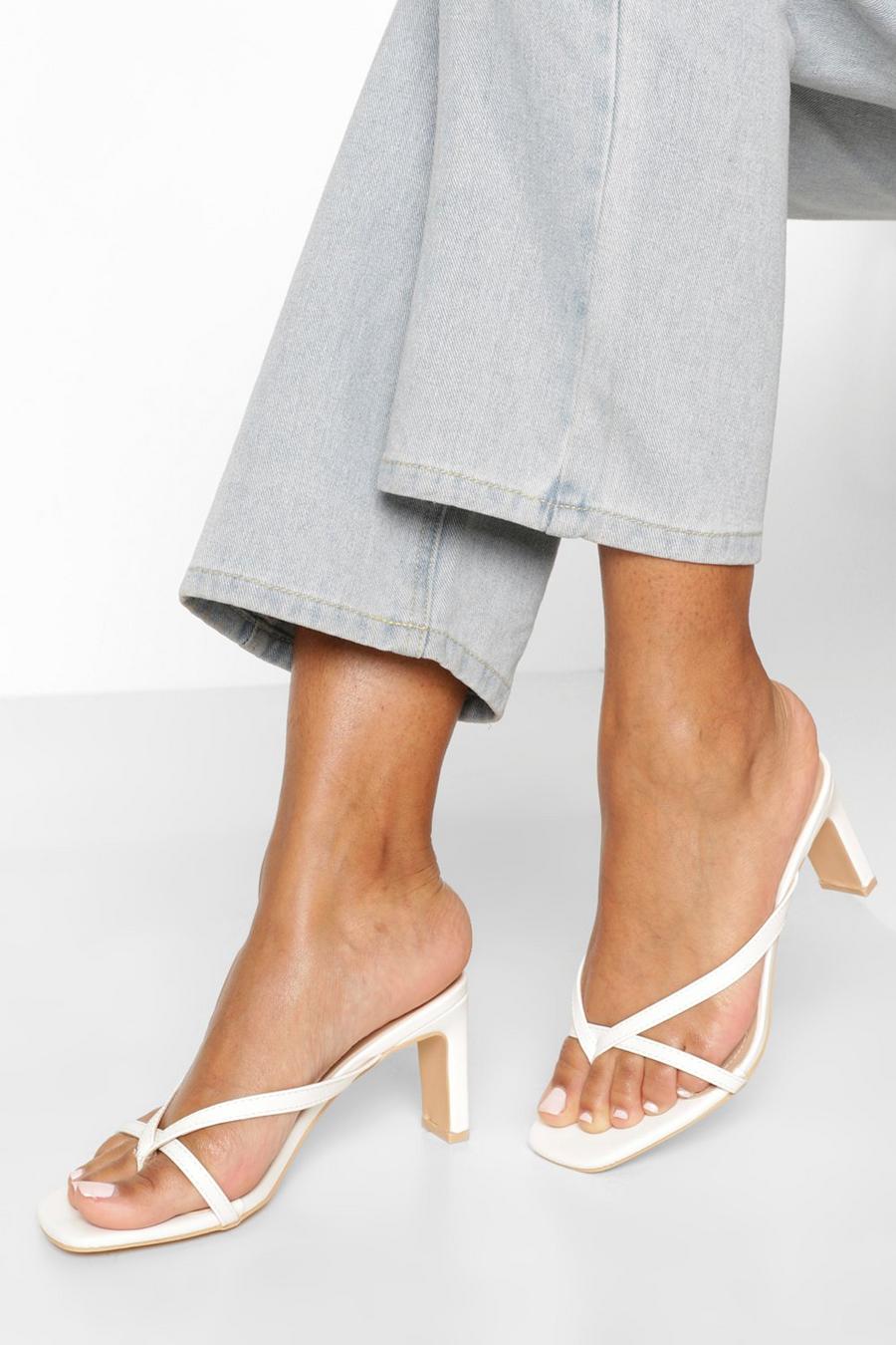 White Toe Post Low Flat Heel Sandals image number 1