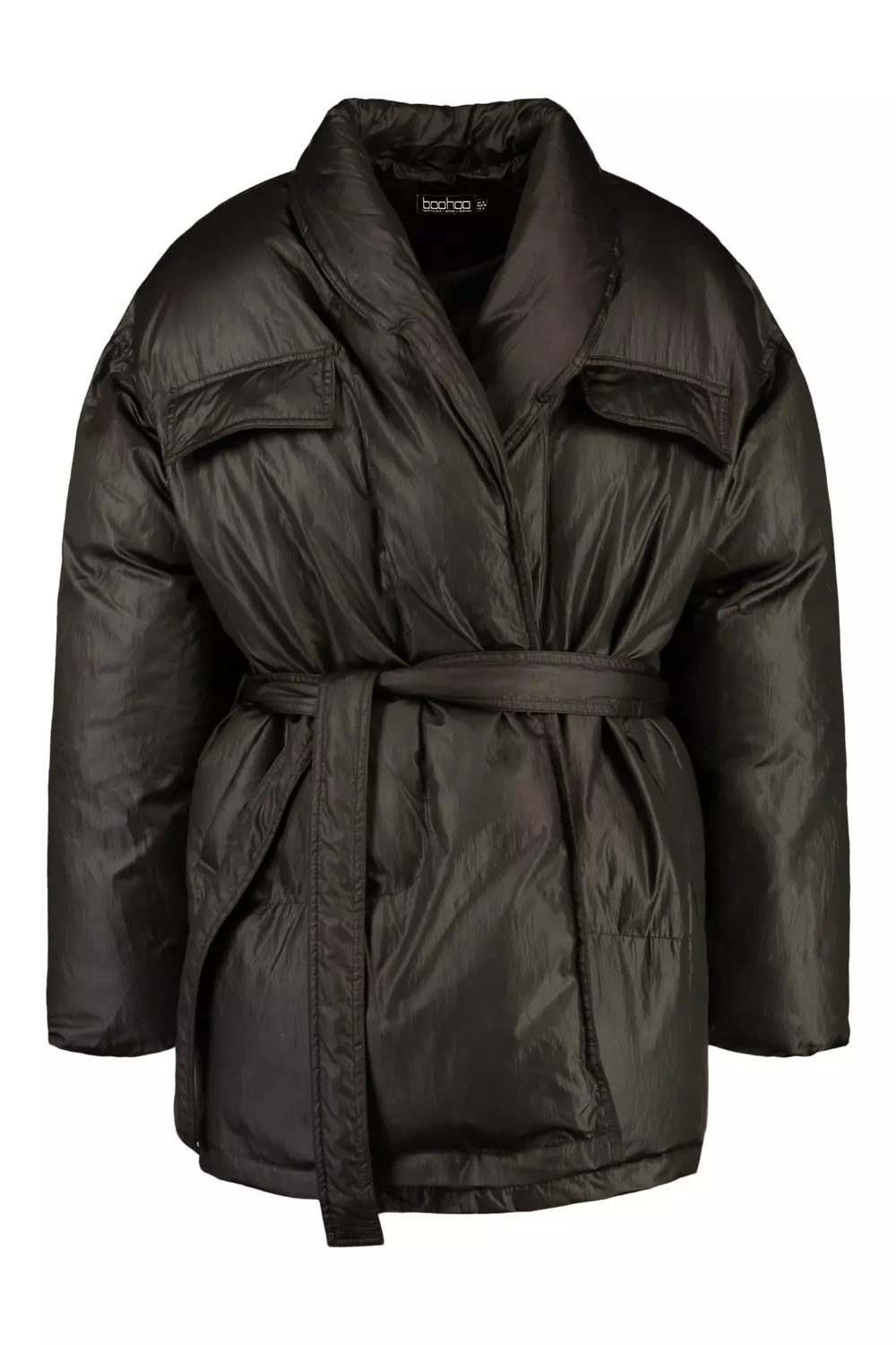 Boohoo belted hotsell satin quilted coat