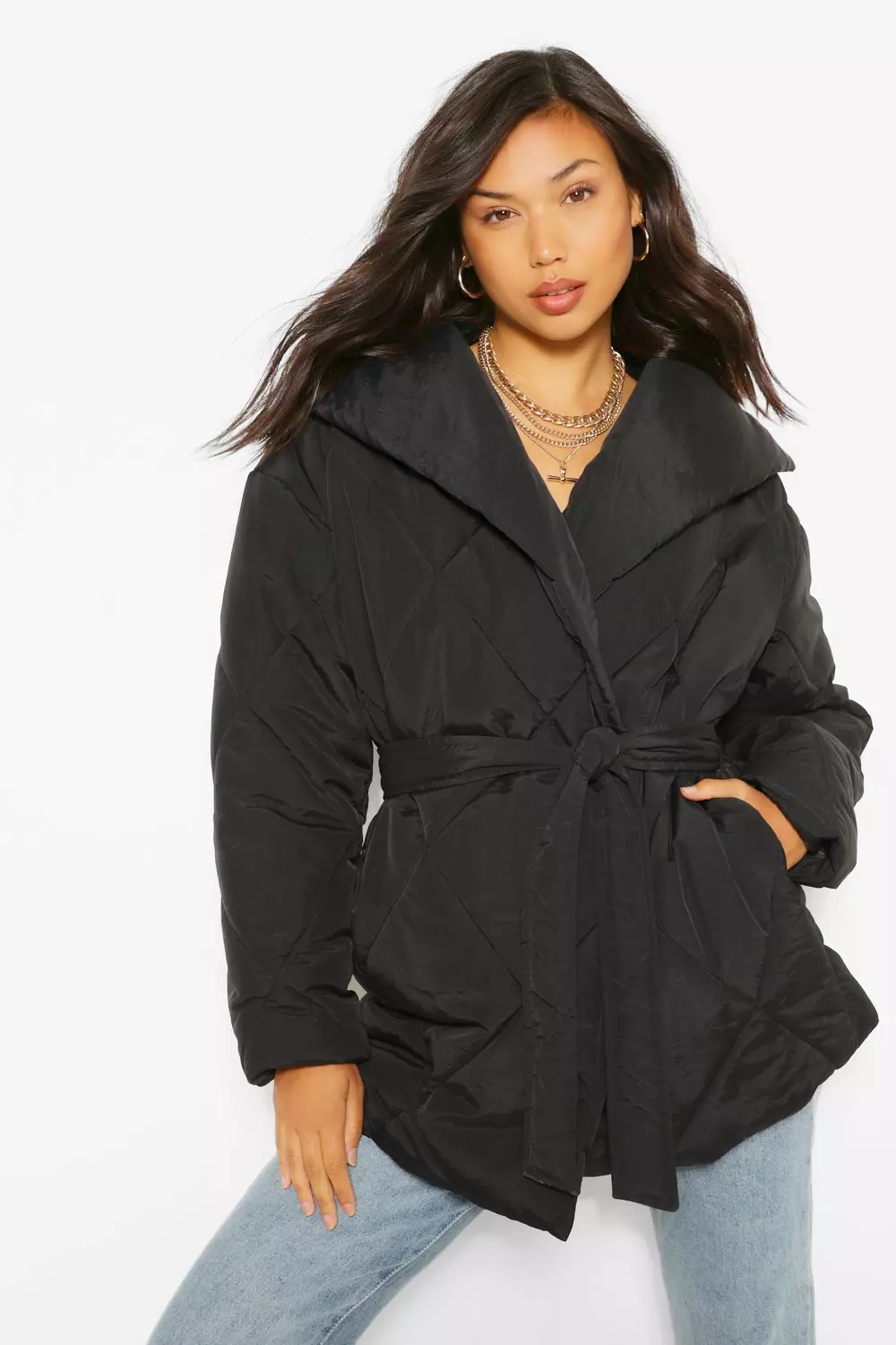 Womens wrap cheap puffer coat