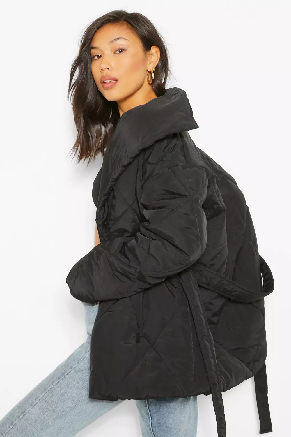 Wrap Detail Belted Duvet Puffer Jacket