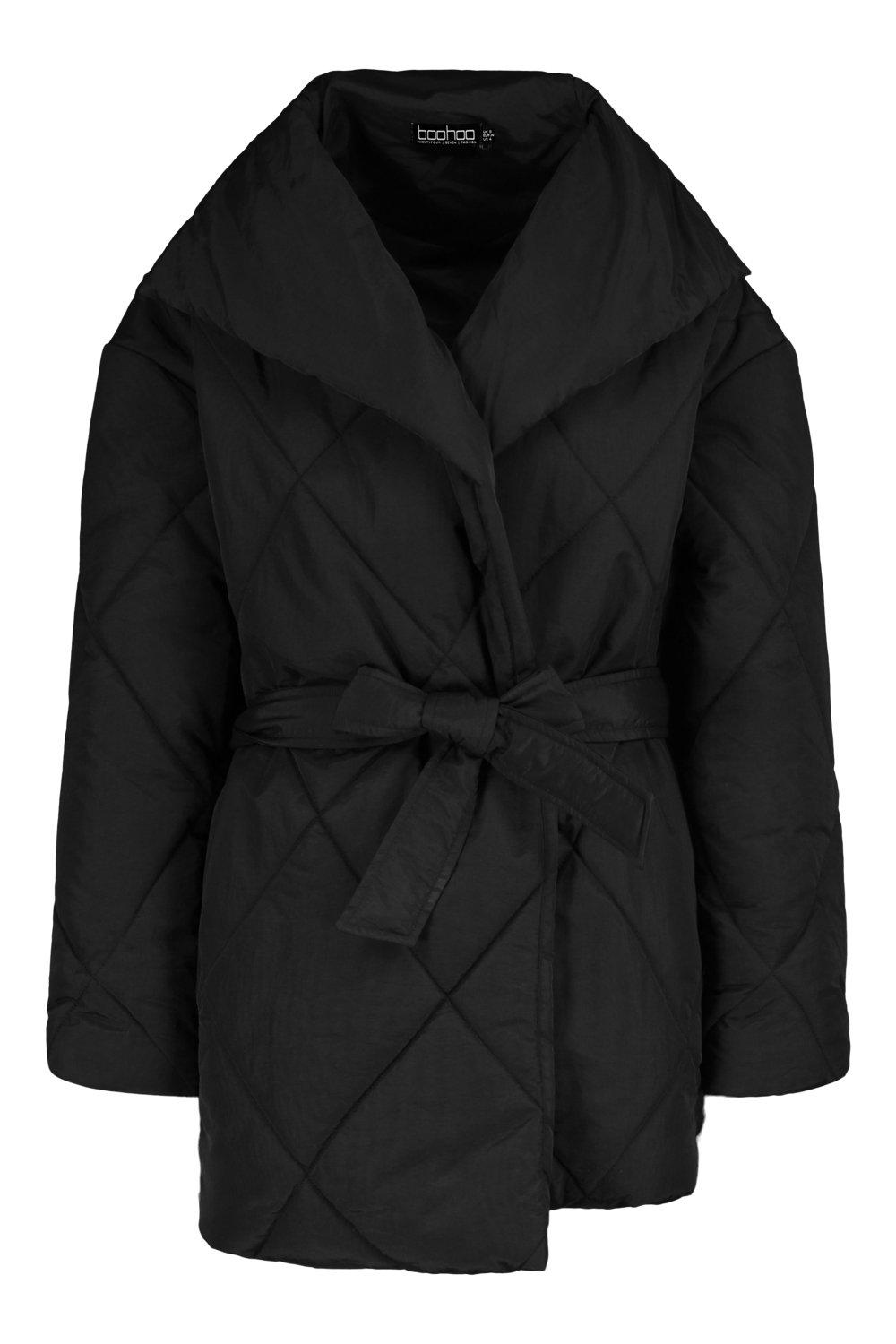 Wrap Detail Belted Duvet Puffer Jacket