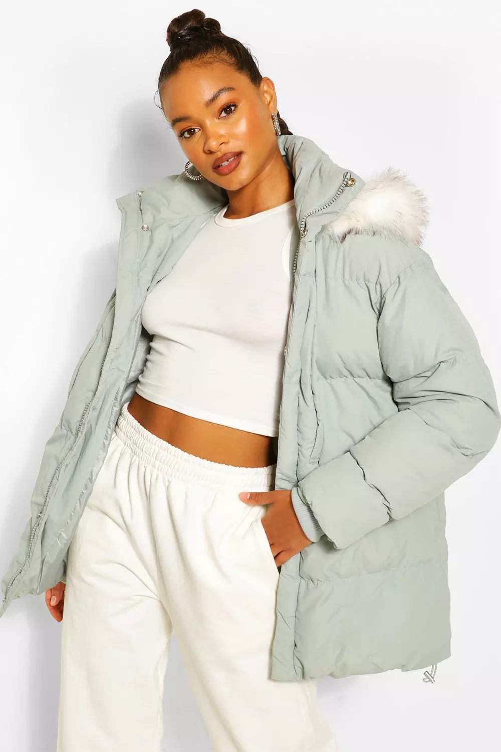 Waist length sale puffer coat