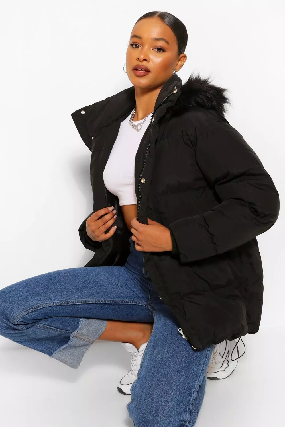 Black puffer hotsell jacket mid length