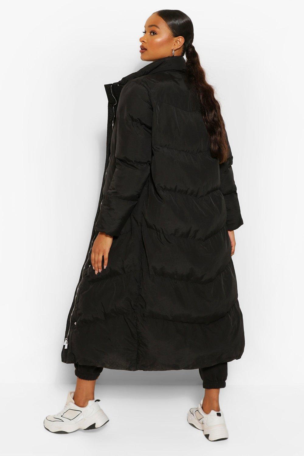 black maxi length padded coat