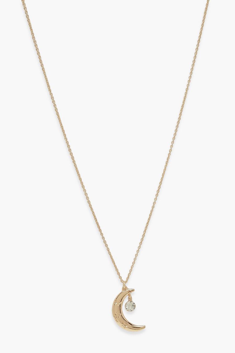 Gold metallic Moon & Gem Necklace