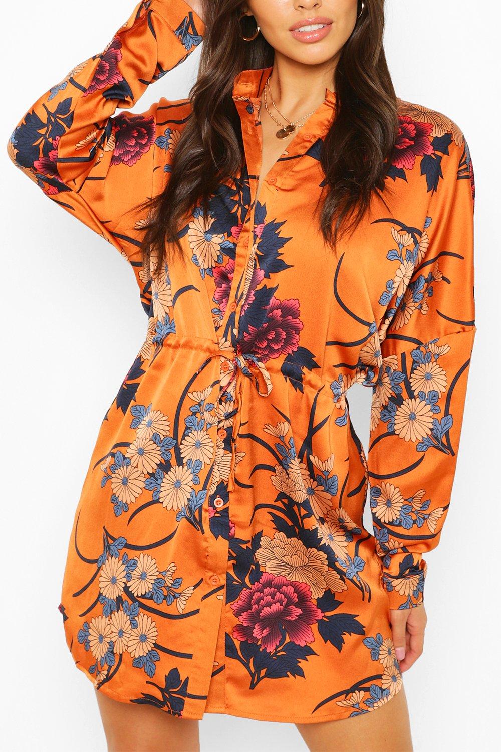 Women's Floral Print Luxe Shirt Dress