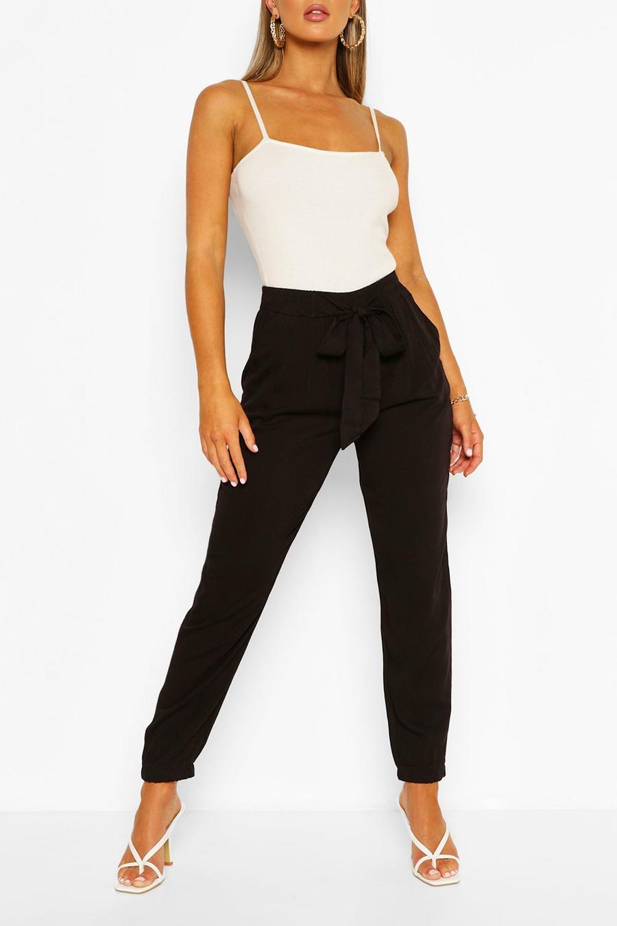 Black Relaxed Tie Front Woven Trousers image number 1