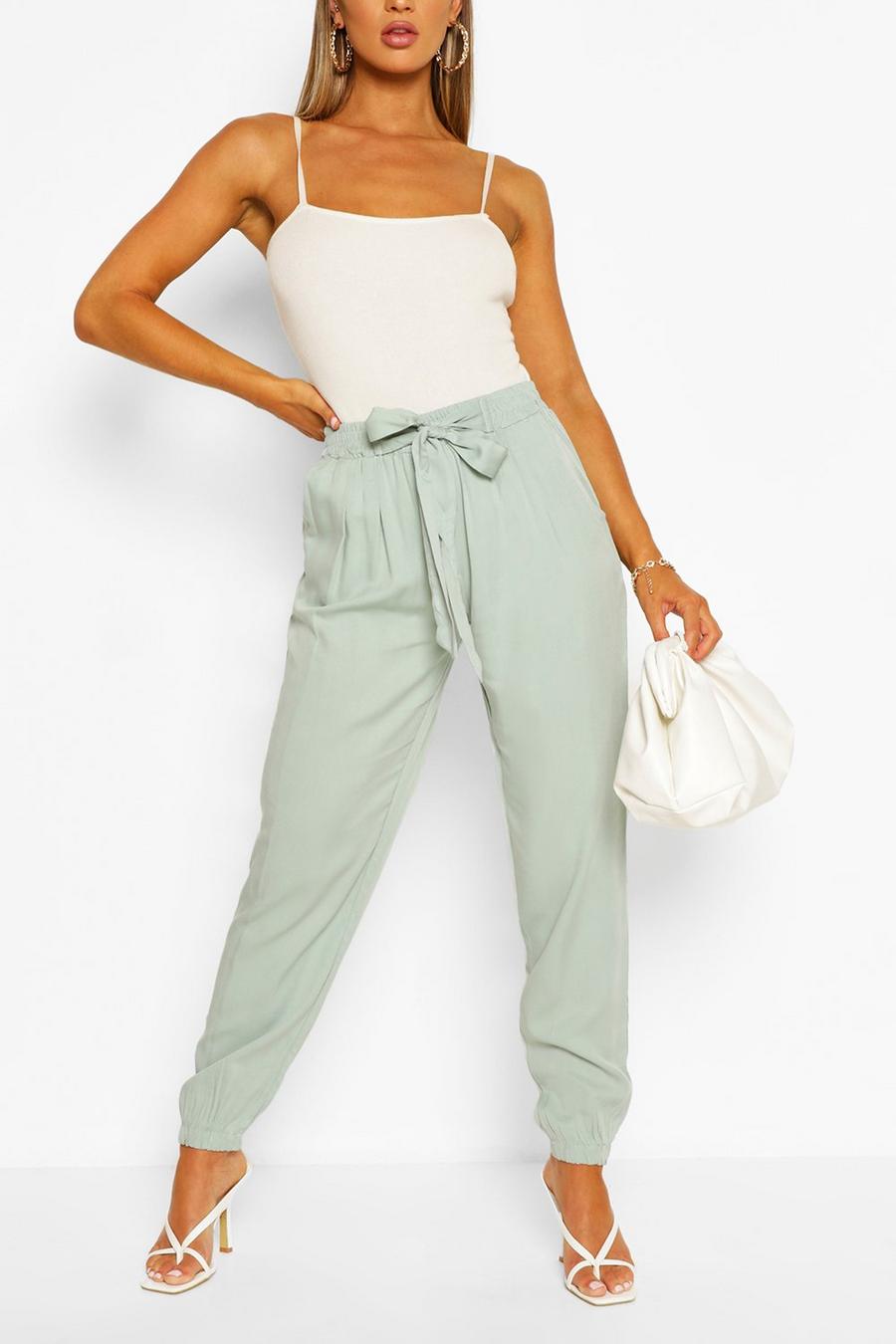 Khaki Relaxed Tie Front Woven Trousers image number 1