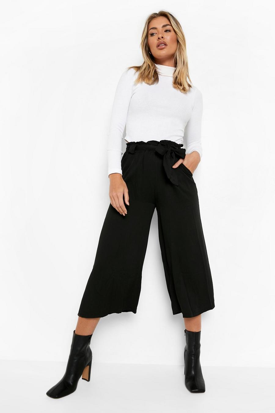 Black Relaxed Tie Waist Woven Culottes