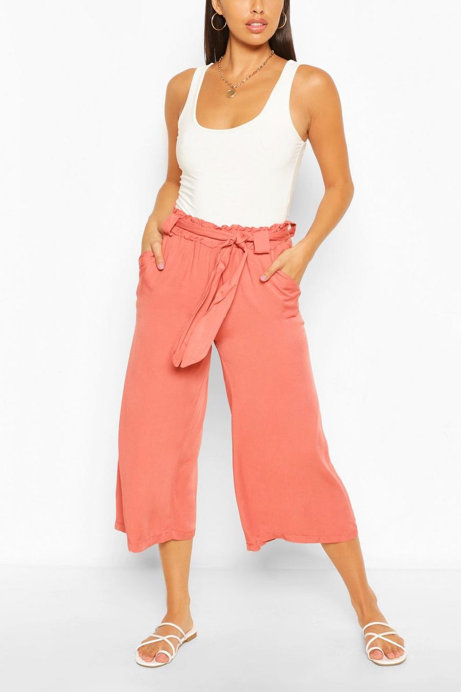 Rose Relaxed Tie Waist Woven Culottes image number 1