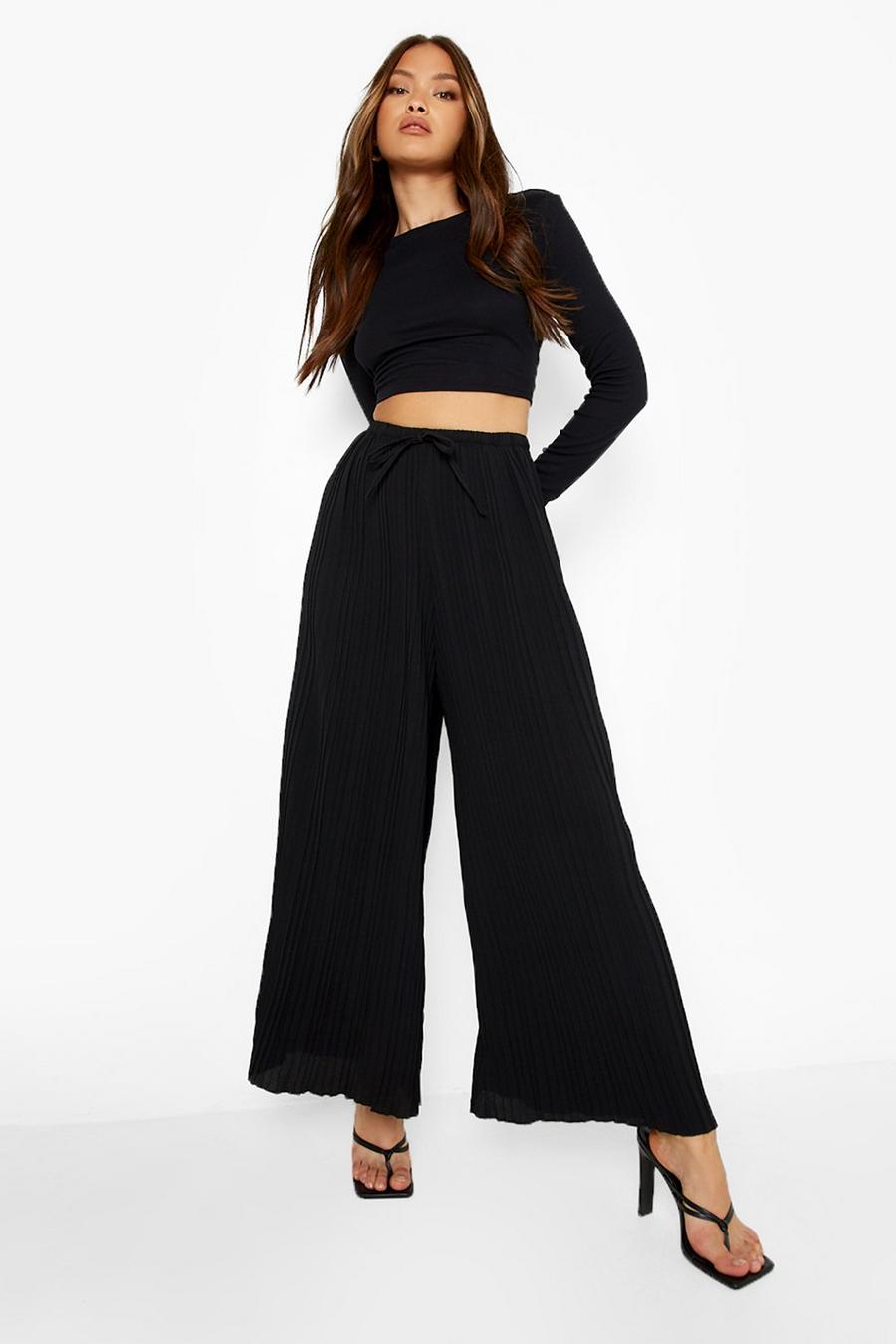 Black Pleated Longline Woven Trousers image number 1