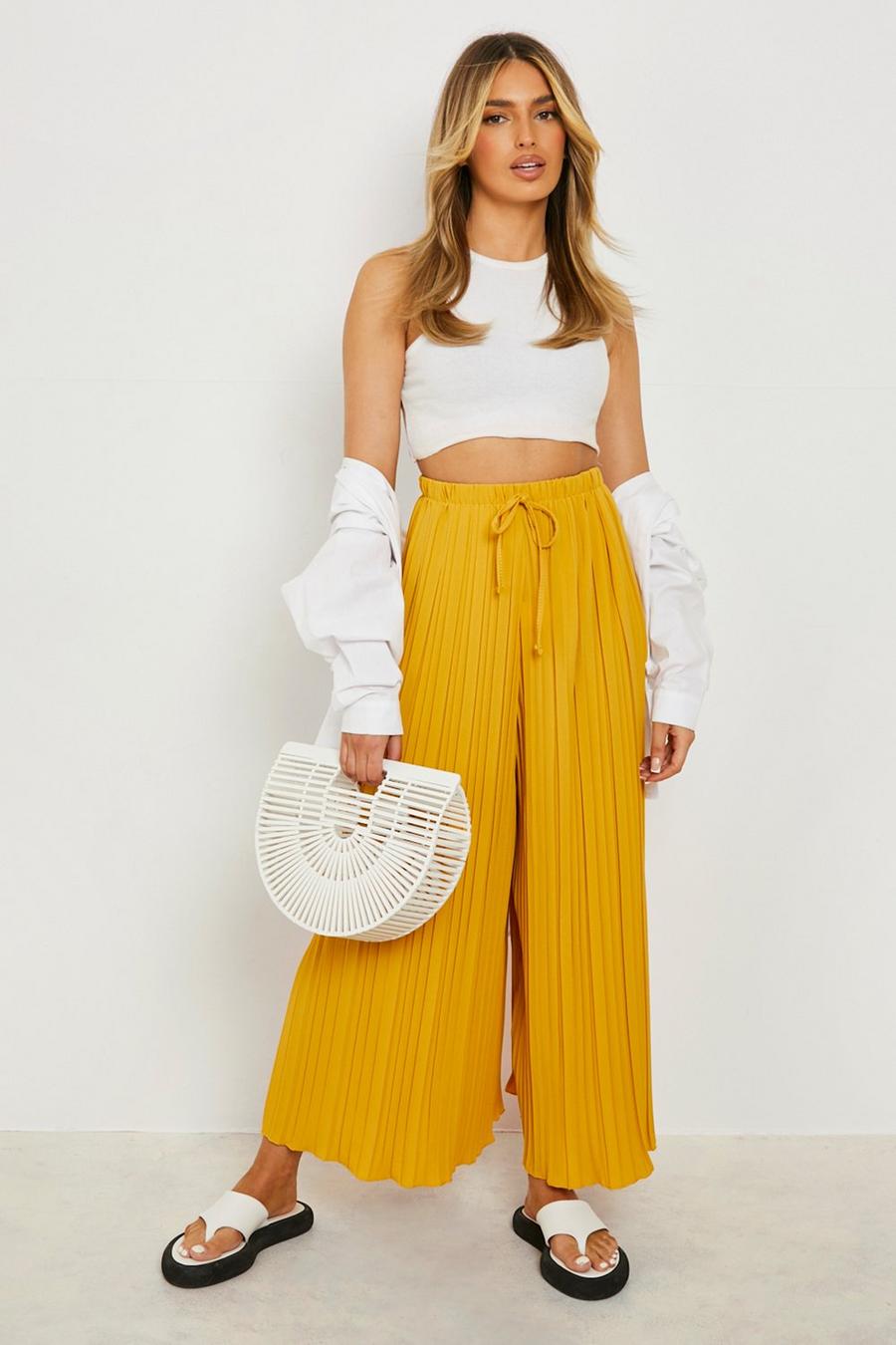 Mustard Pleated Longline Woven Pants image number 1