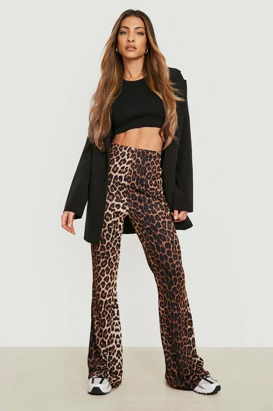 Leopard Print Jersey Knit Flares | boohoo