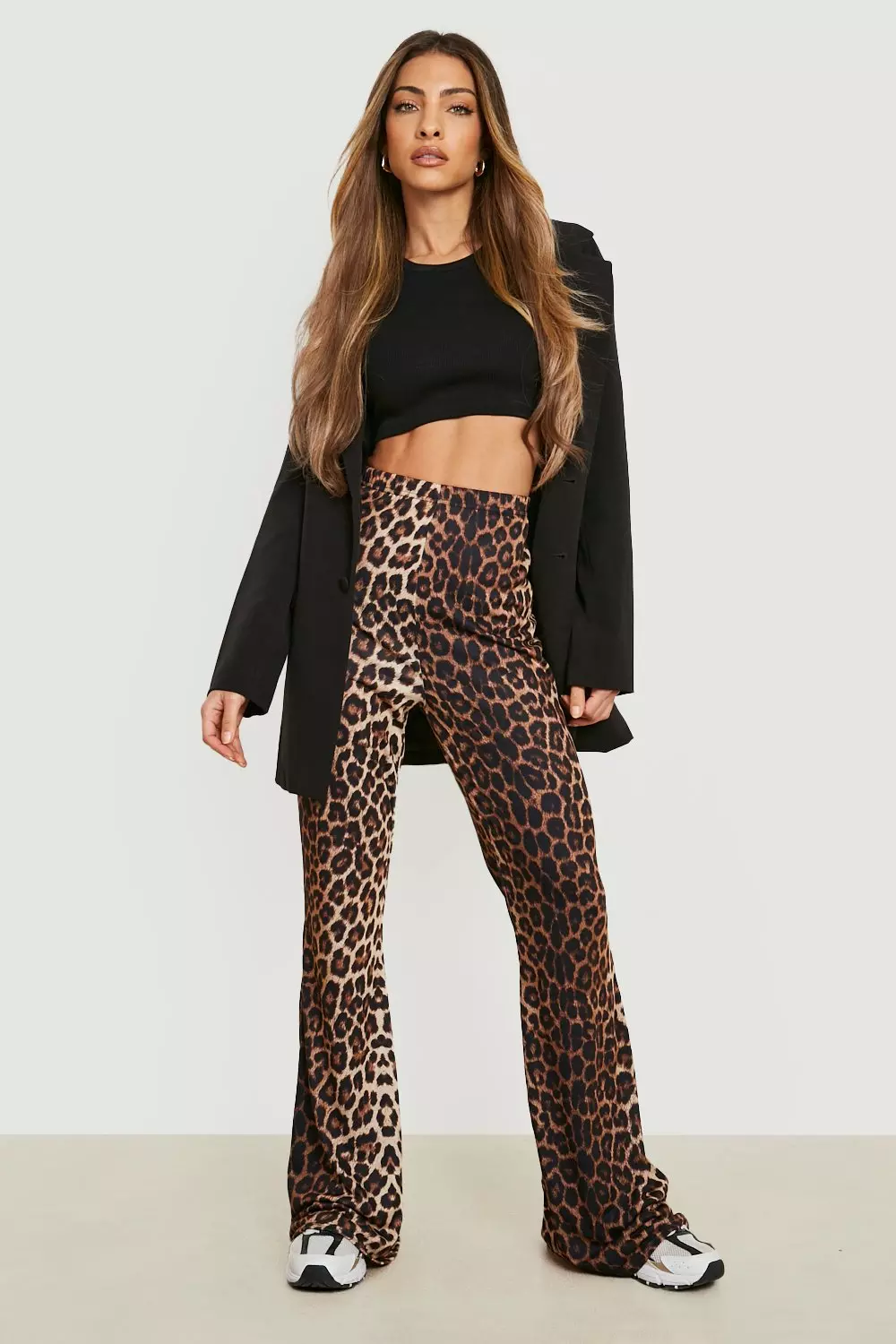 Leopard Print Velvet Flared Trousers