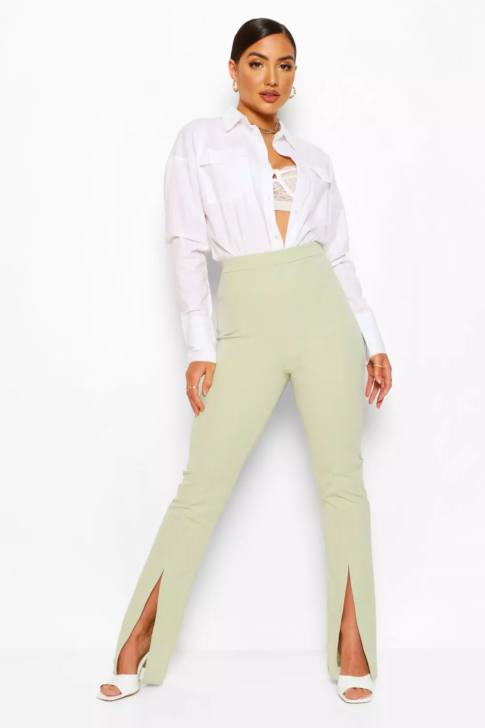 Front split outlet hem trousers