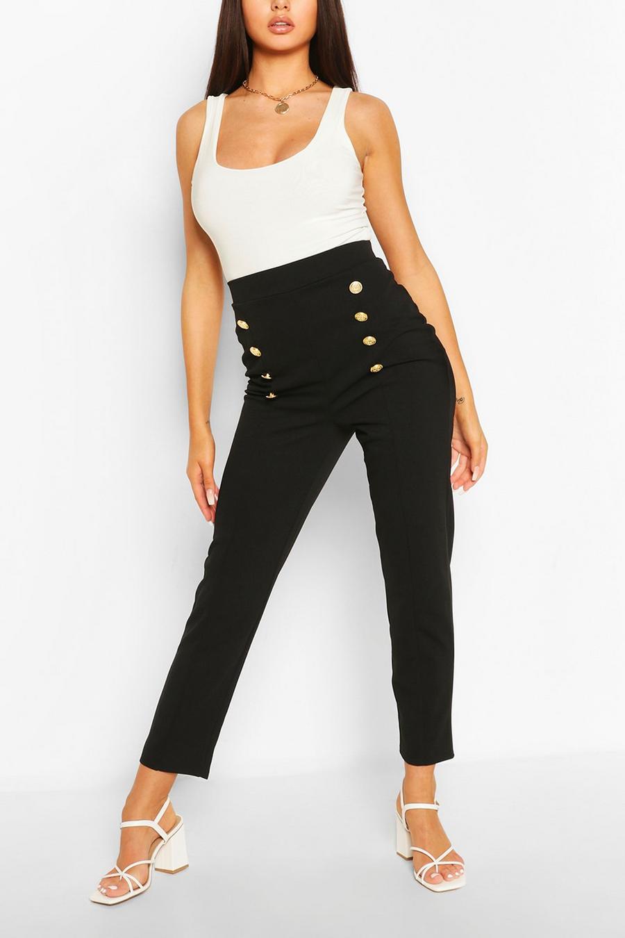 Black Button Front Straight Leg Pants image number 1