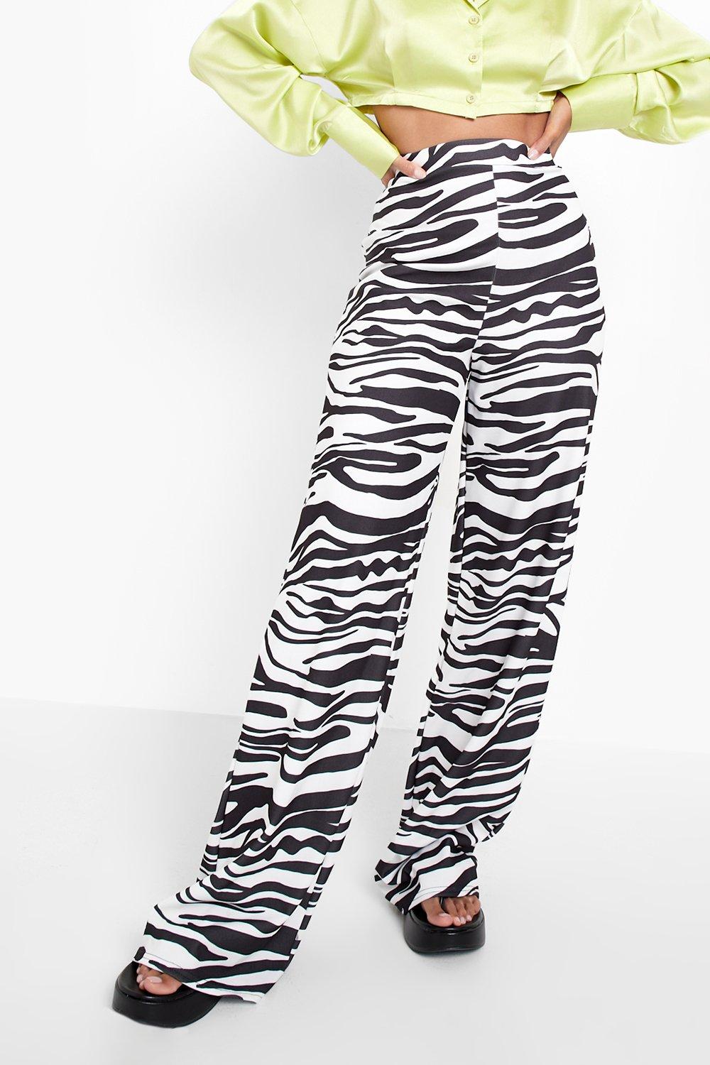 Zebra Print Wide Leg Trousers