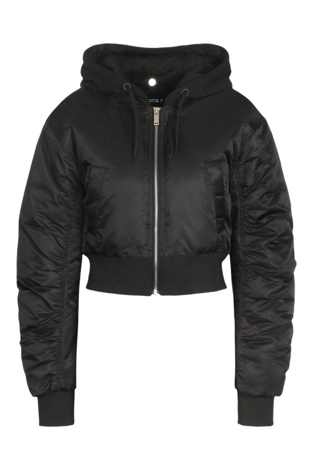 Cropped hooded outlet bomber jacket