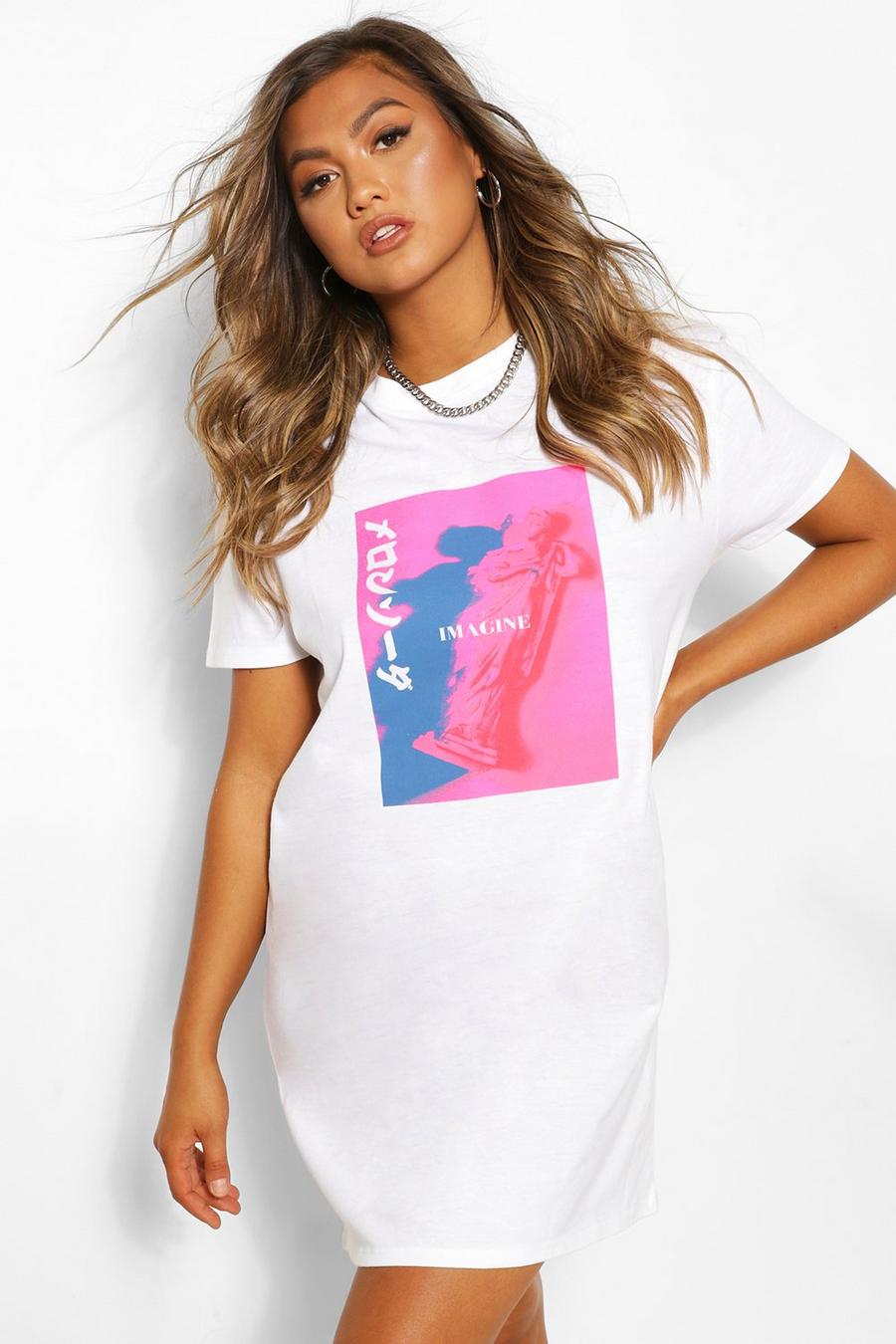 Neonfarbenes T-Shirt-Kleid mit Foto-Print image number 1