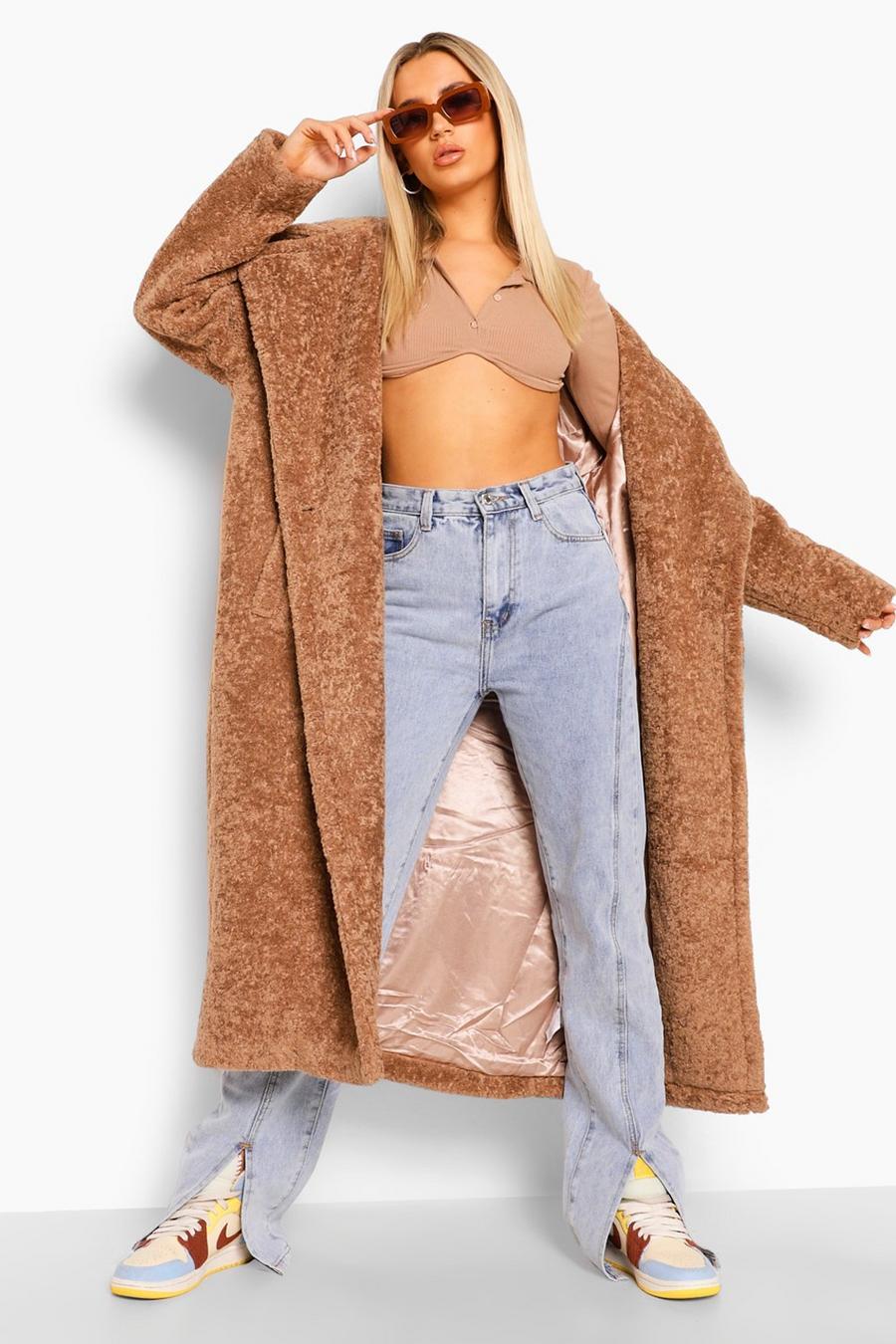 Biscuit Luxe Textured Teddy Faux Fur Oversized Maxi Coat image number 1