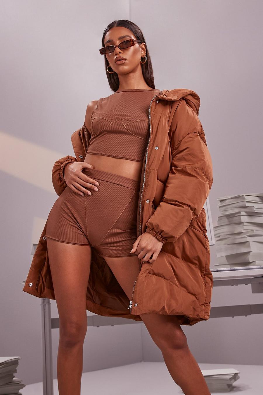 Rust Oversized Cocoon Puffer Jacket image number 1