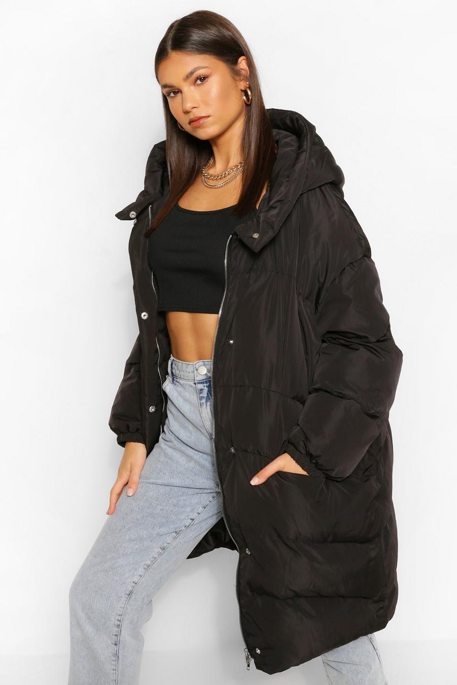 Black Oversized Cocoon Puffer image number 1