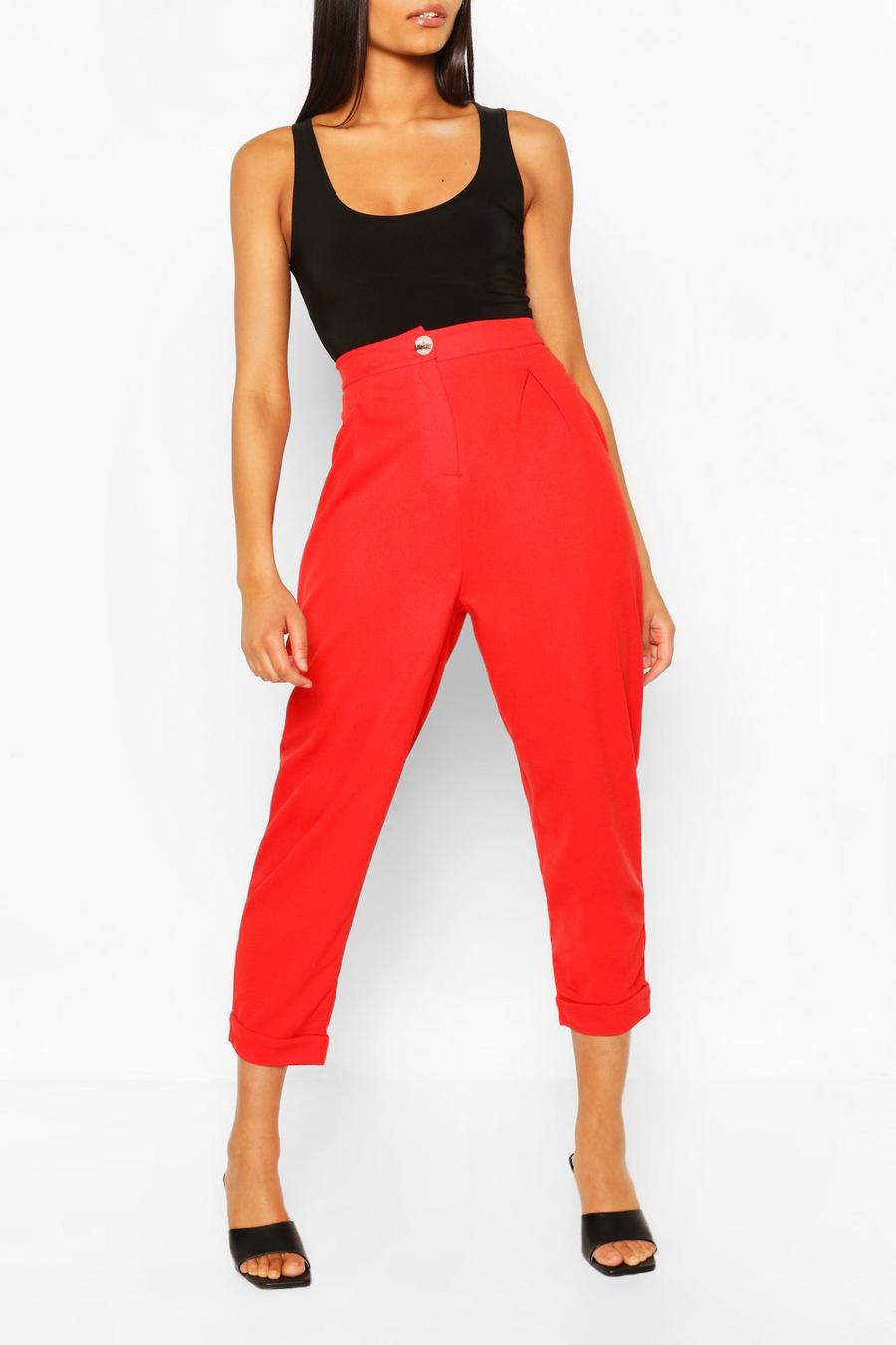 Red Turn Up Cuff Dress Pants image number 1