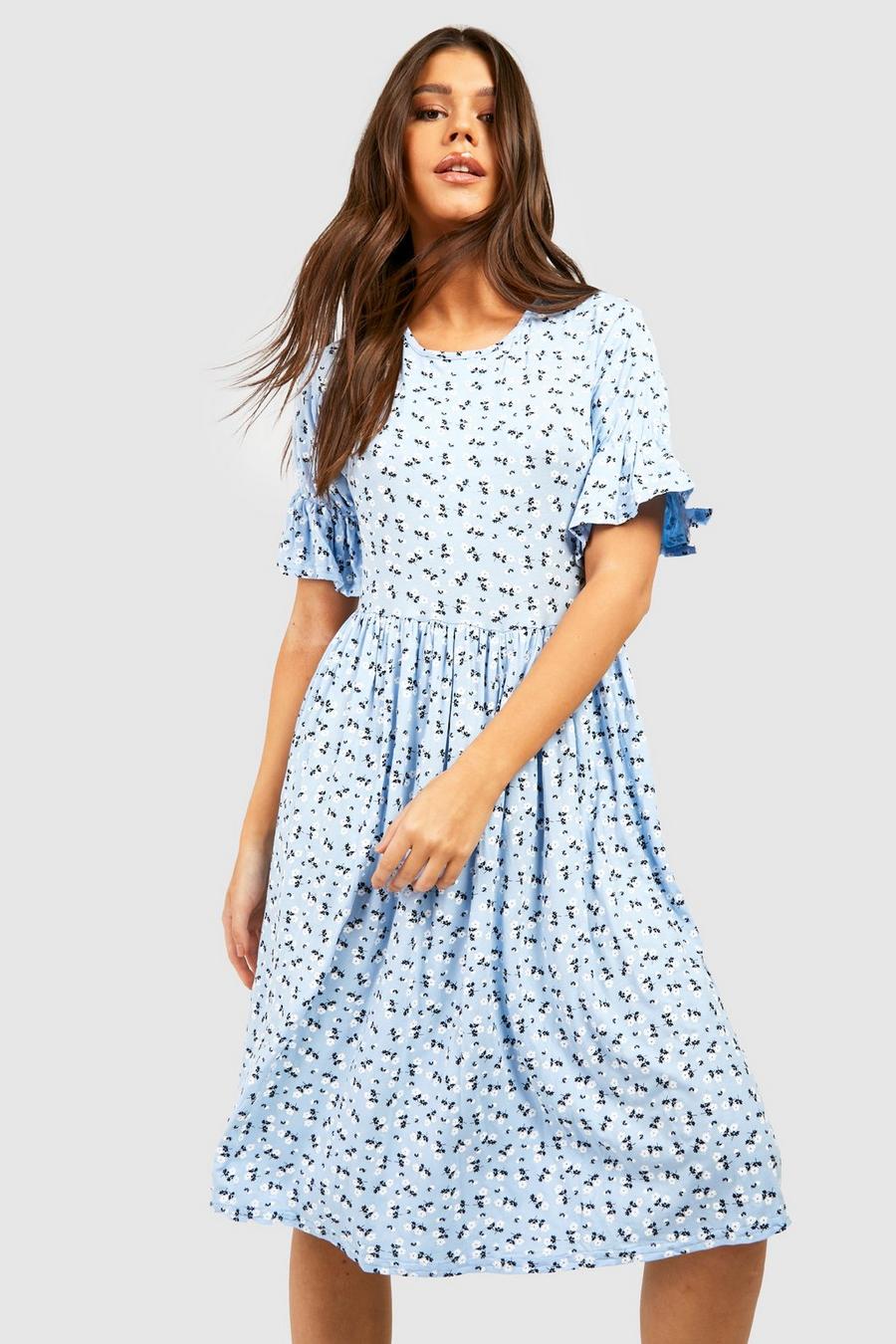 Blue Småblommig klänning med smock image number 1