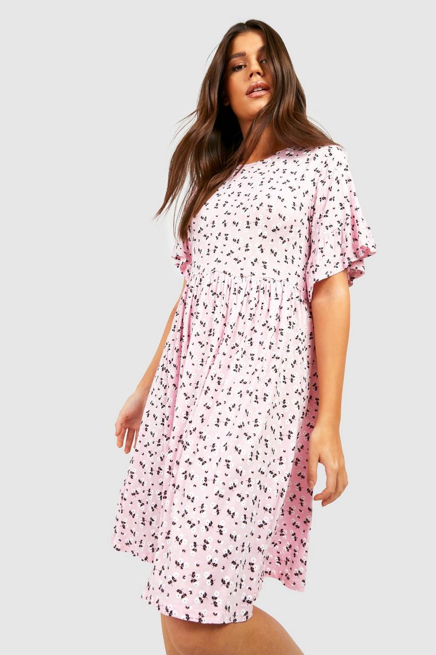 Smok-Kleid mit Blumenmuster, Pink image number 1