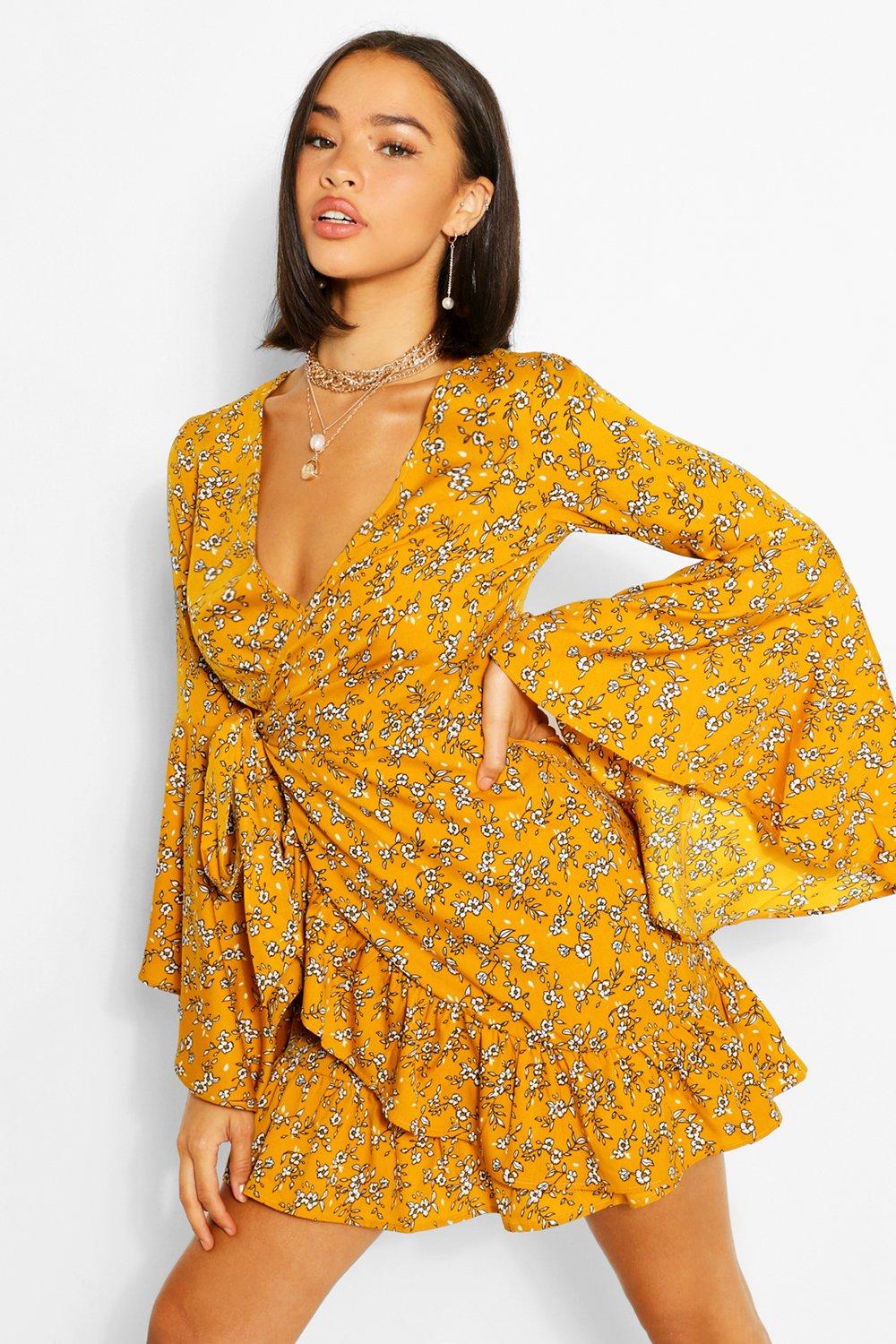 boohoo yellow skater dress