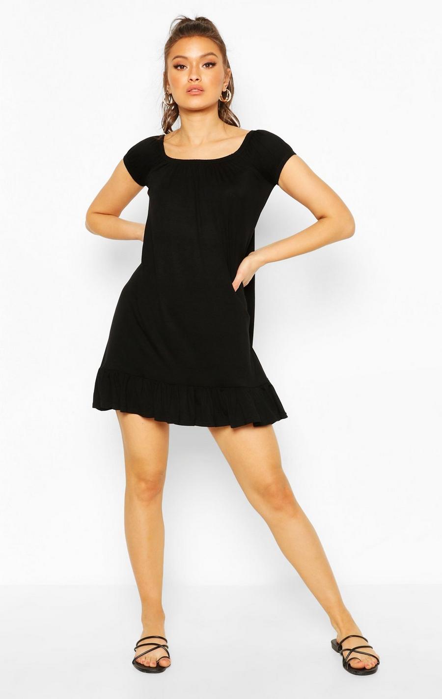 שחור שמלת סווינג עם שרוולי קאפ image number 1