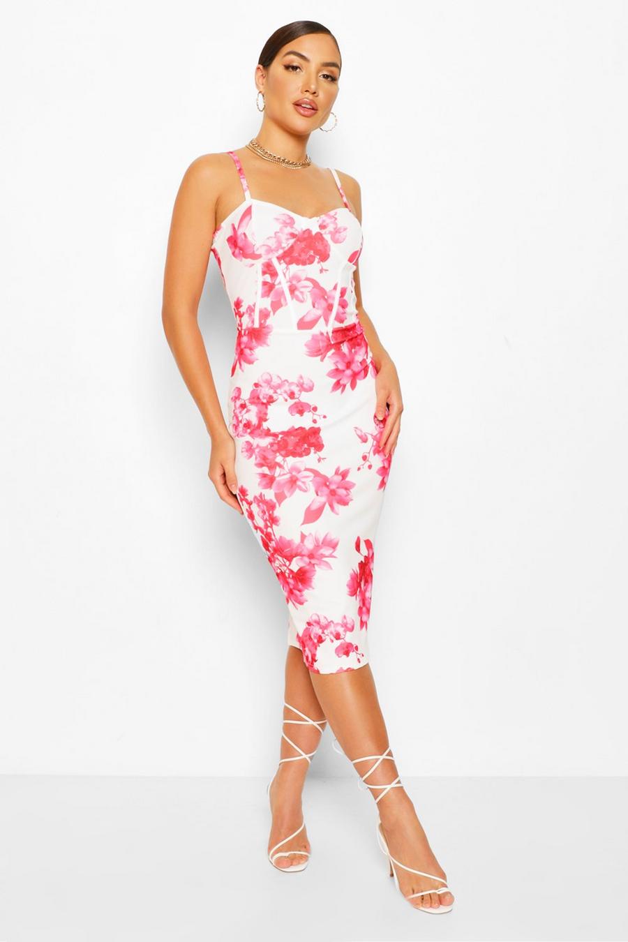 Floral Corset Strappy Midi Dress image number 1