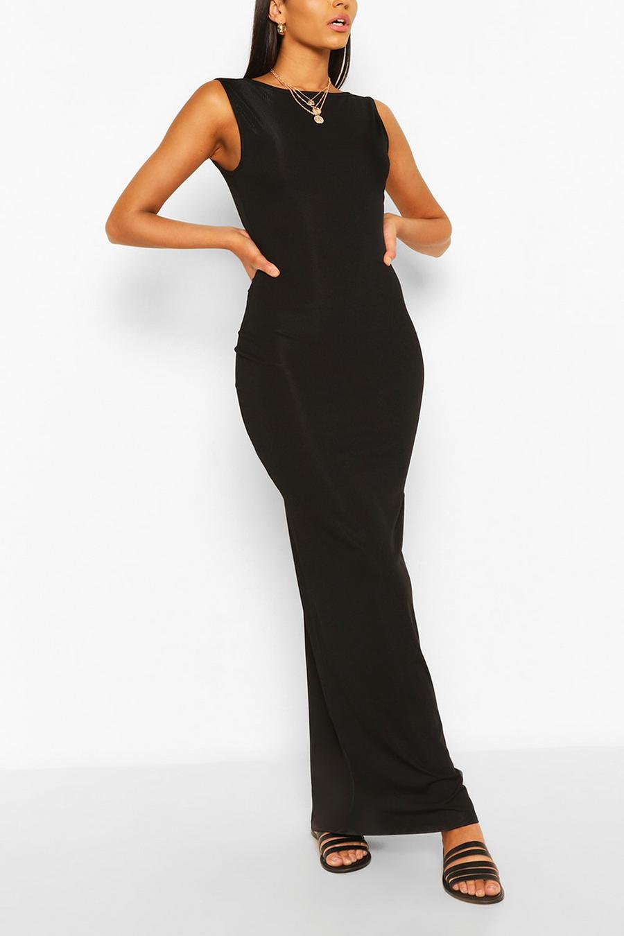 שחור שמלת מקסי ריב עם גב מעוגל image number 1