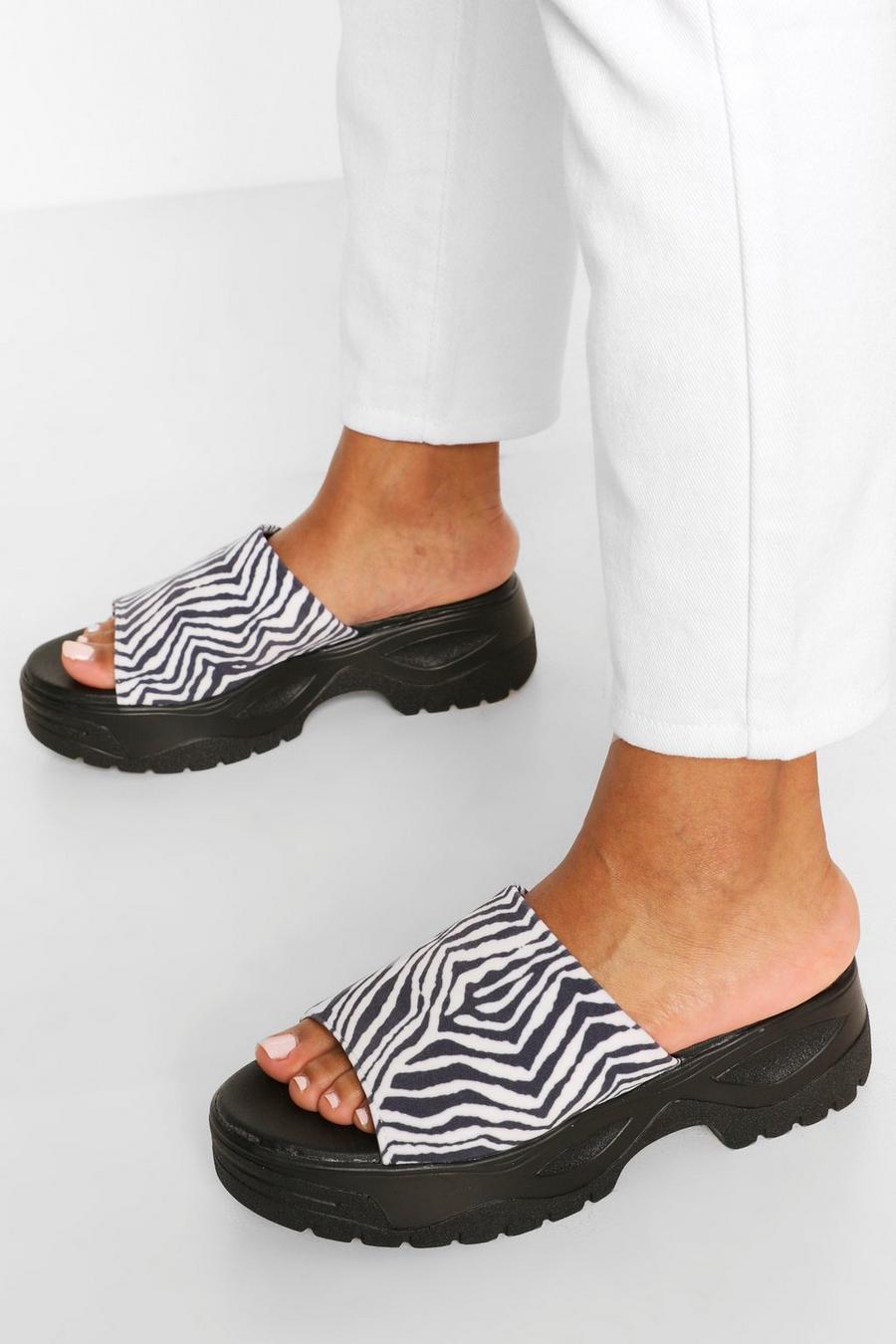 Black Zebra Print Chunky Sandals image number 1