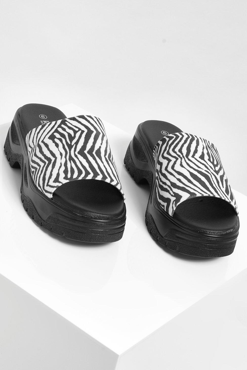 Zebra Print Chunky Sandals | boohoo