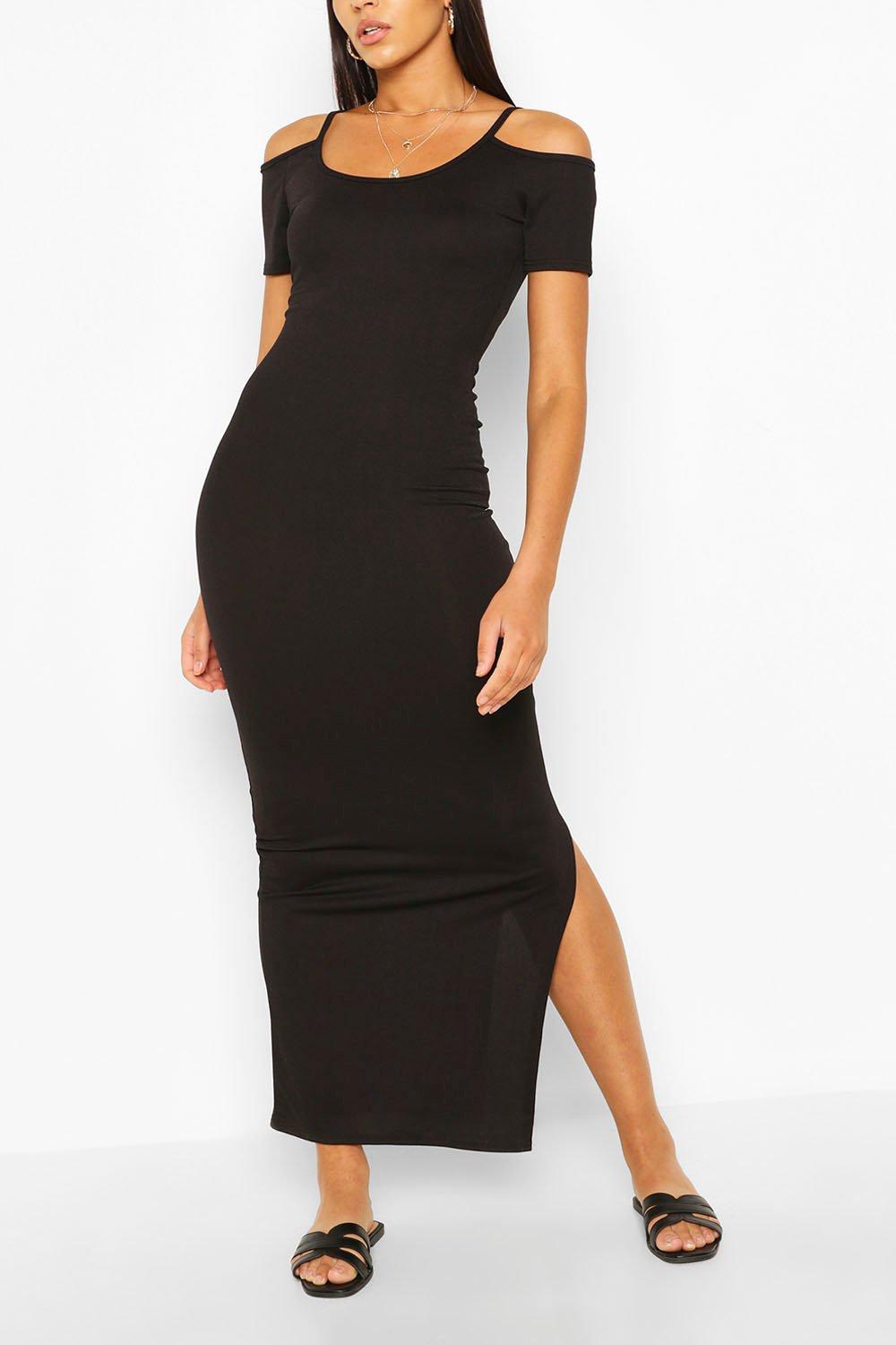 boohoo black cold shoulder dress
