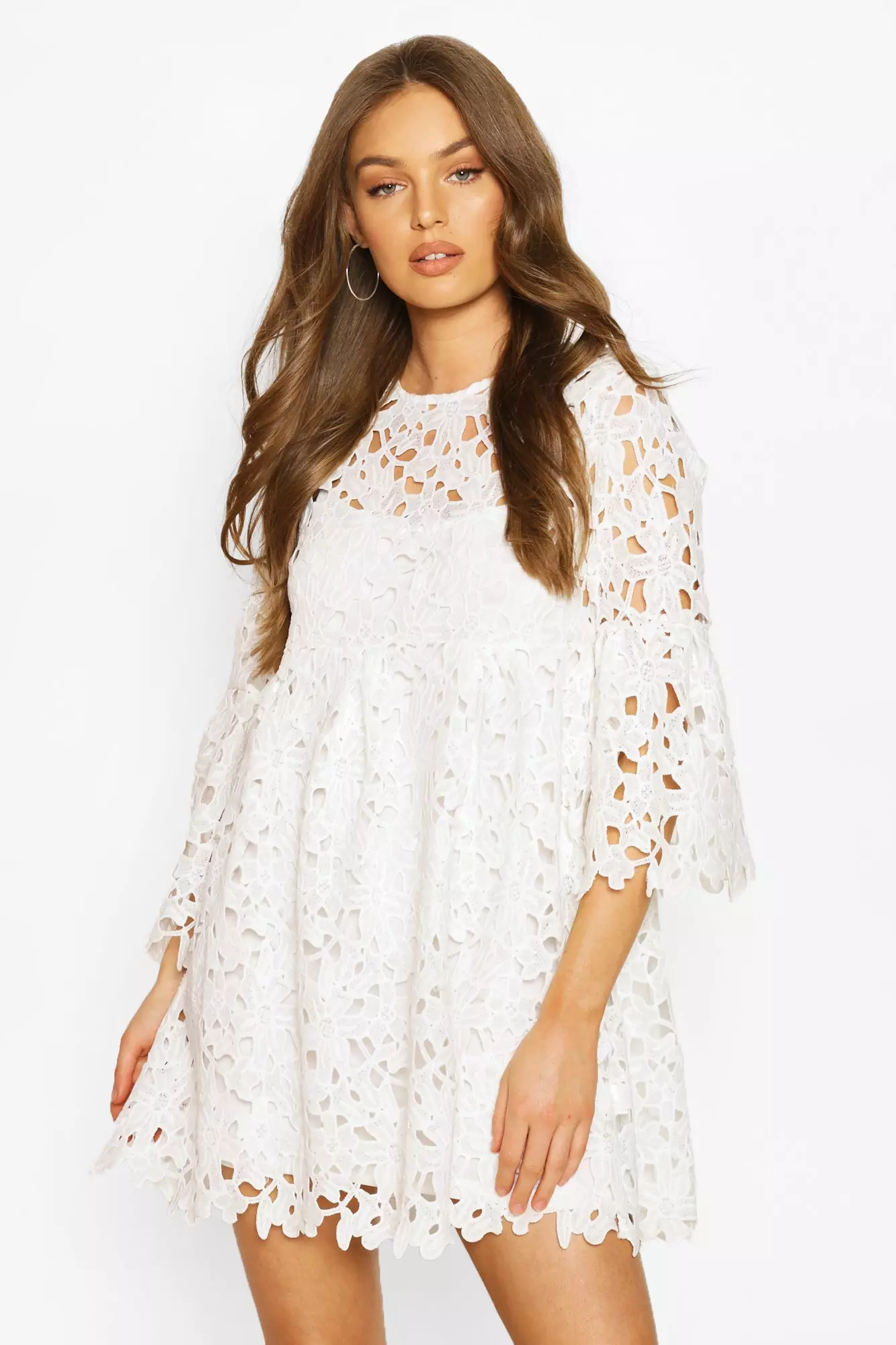 White lace 2024 smock dress