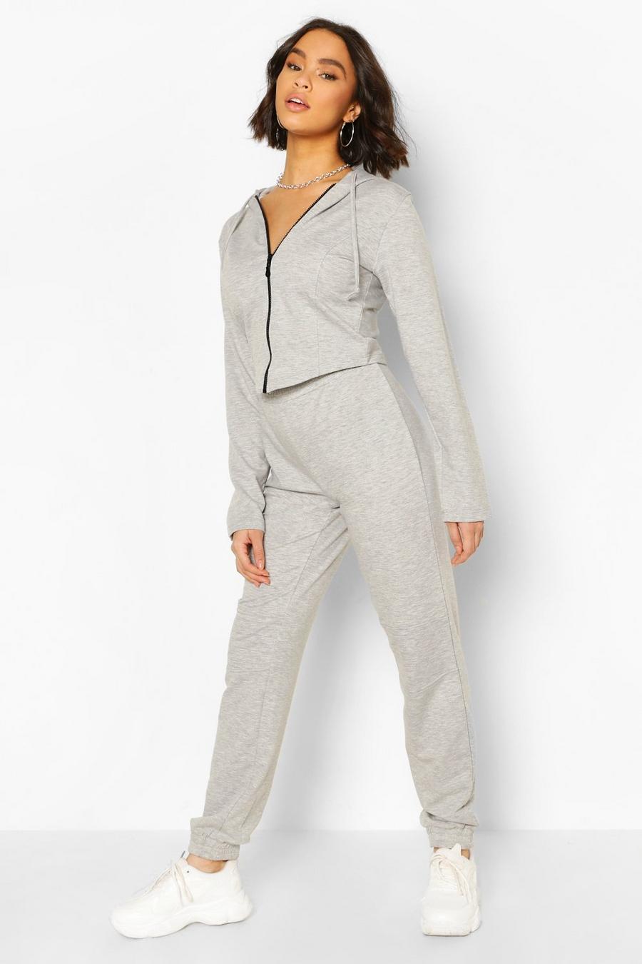 Grey marl Fitted Zip Through Tracksuit image number 1