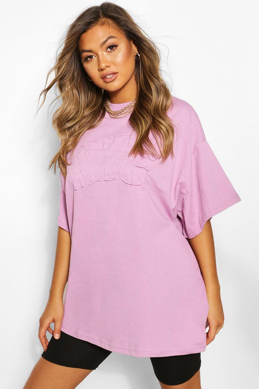 Lilac NYC Embroidered Slogan Oversized T-Shirt image number 1