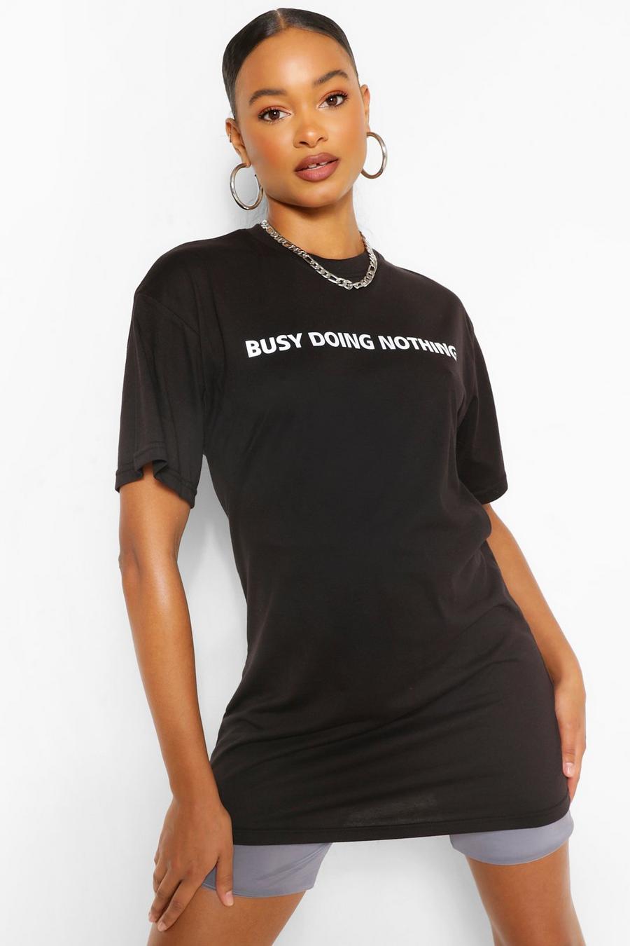 Black Neon Reflective Slogan T Shirt Dress image number 1