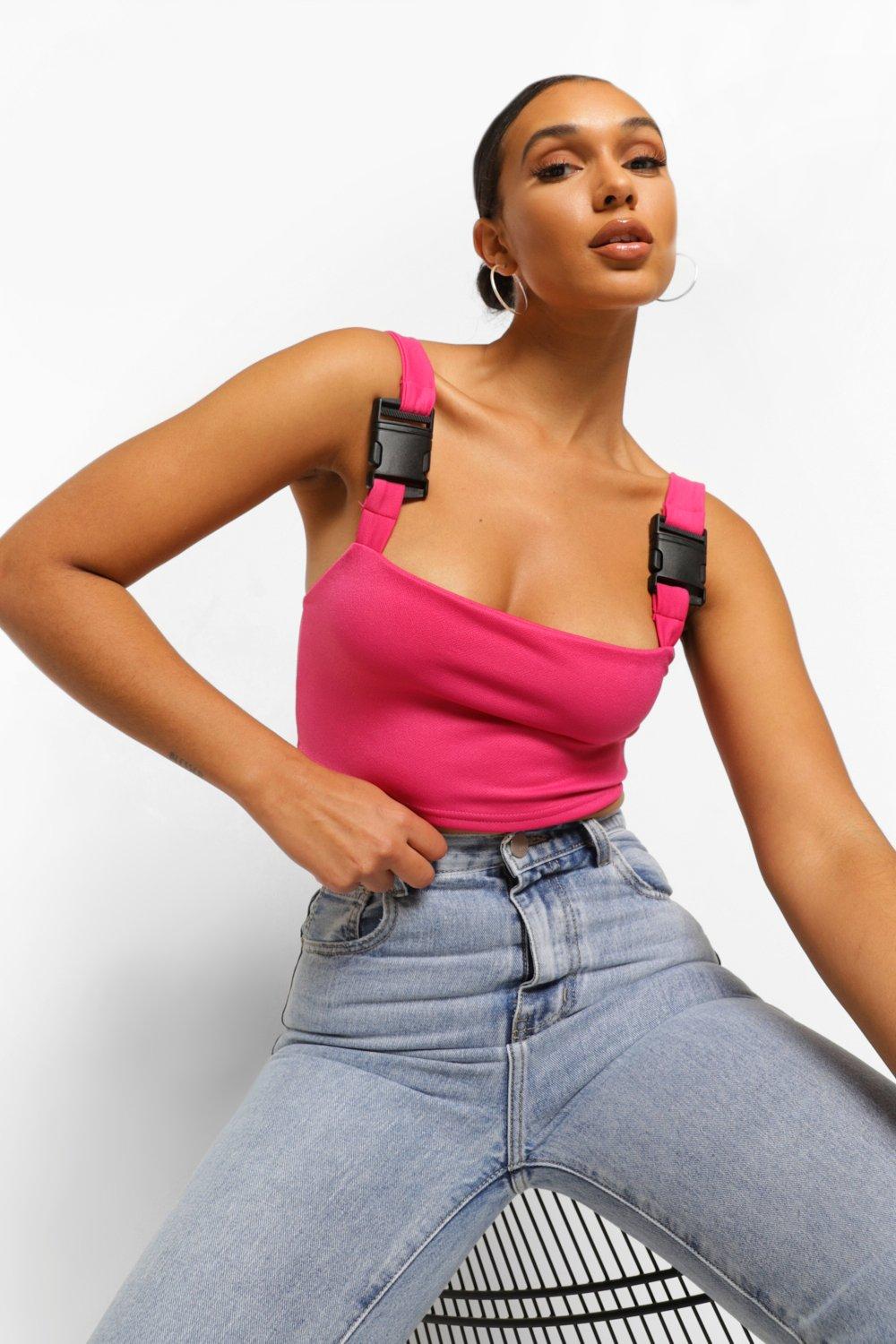 buckle crop top neon