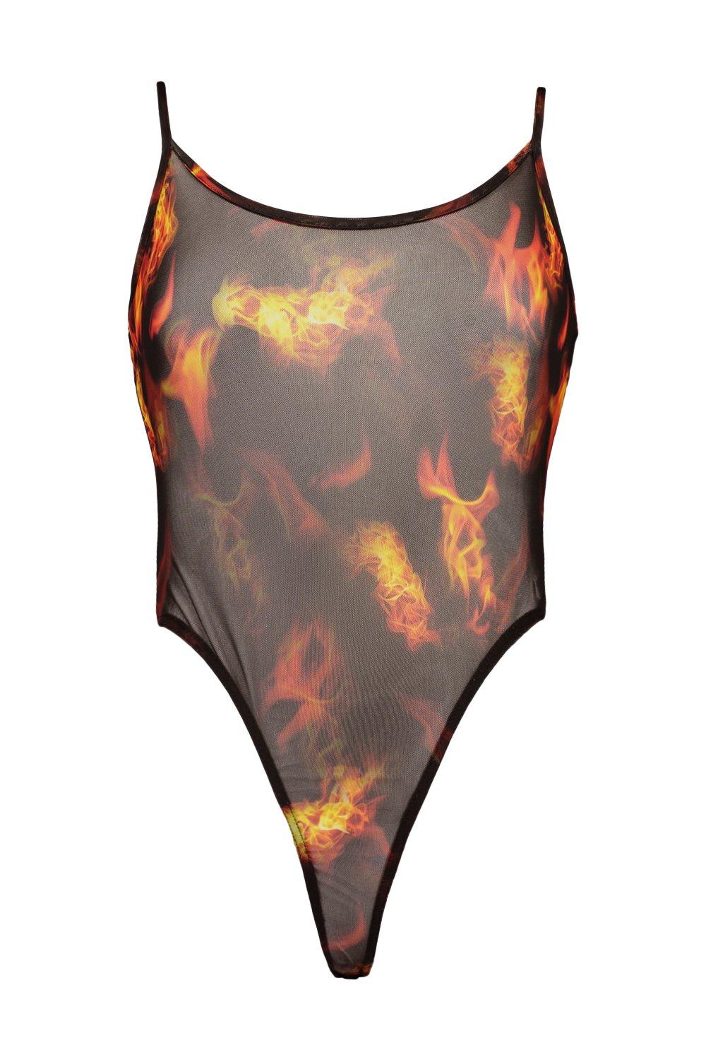 New Flame Hand-Beaded Mesh Bodysuit