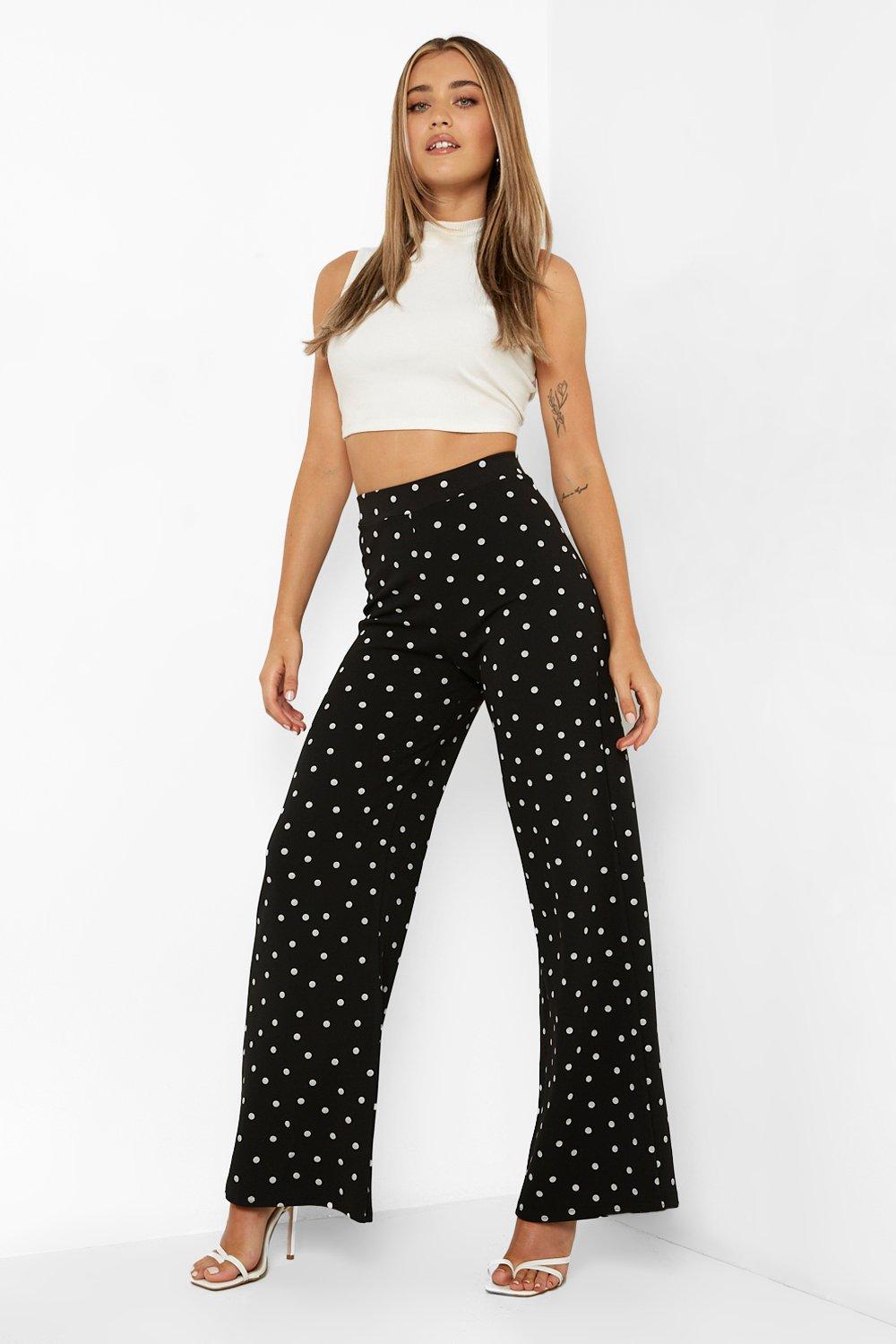 Black polka dot 2025 wide leg trousers