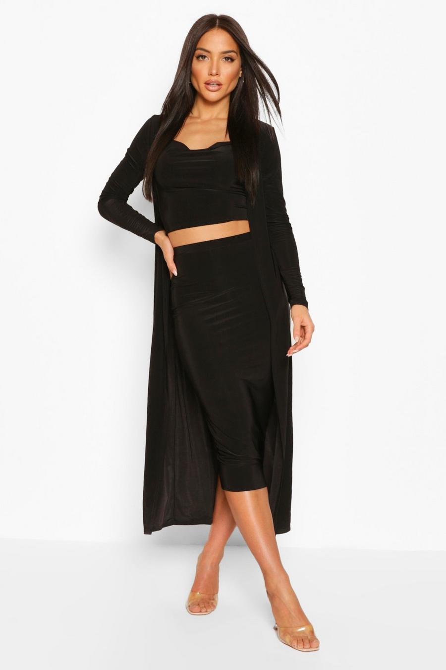 Slinky Cowl Neck Duster & Midi Skirt Two-Piece image number 1