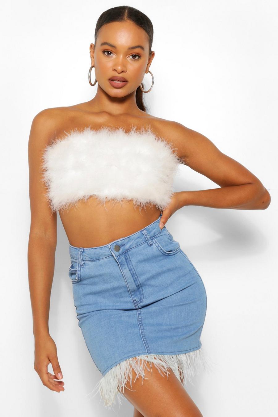 Mid blue Faux Feather Denim Skirt image number 1