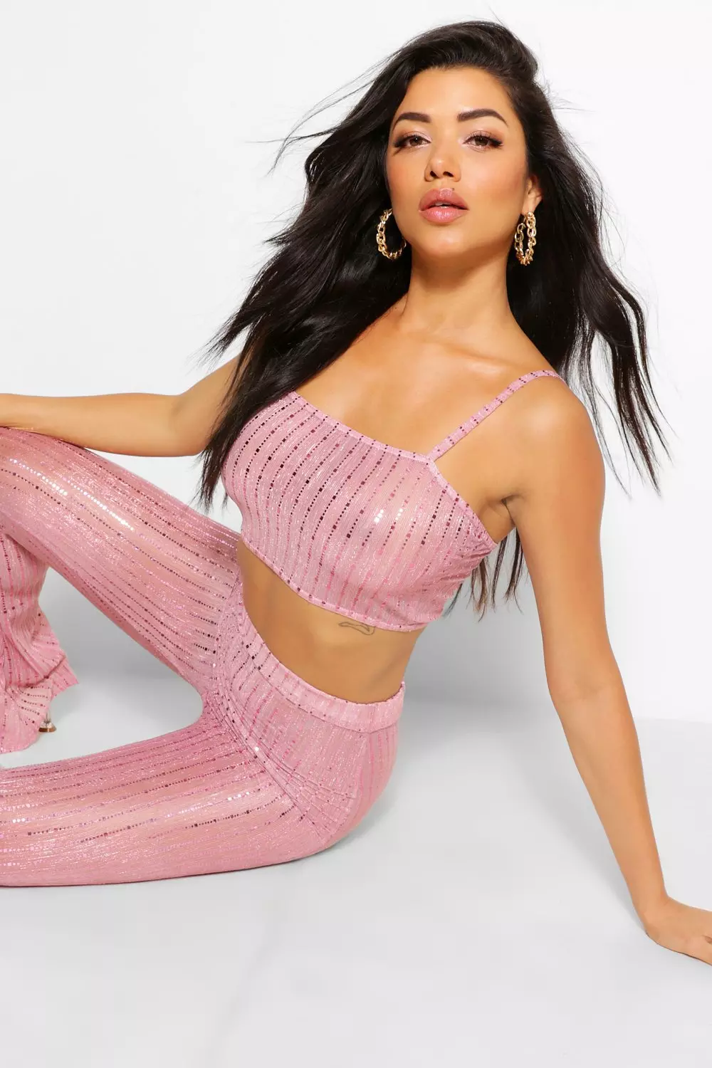 Pink Sequin Crop Top alternative image