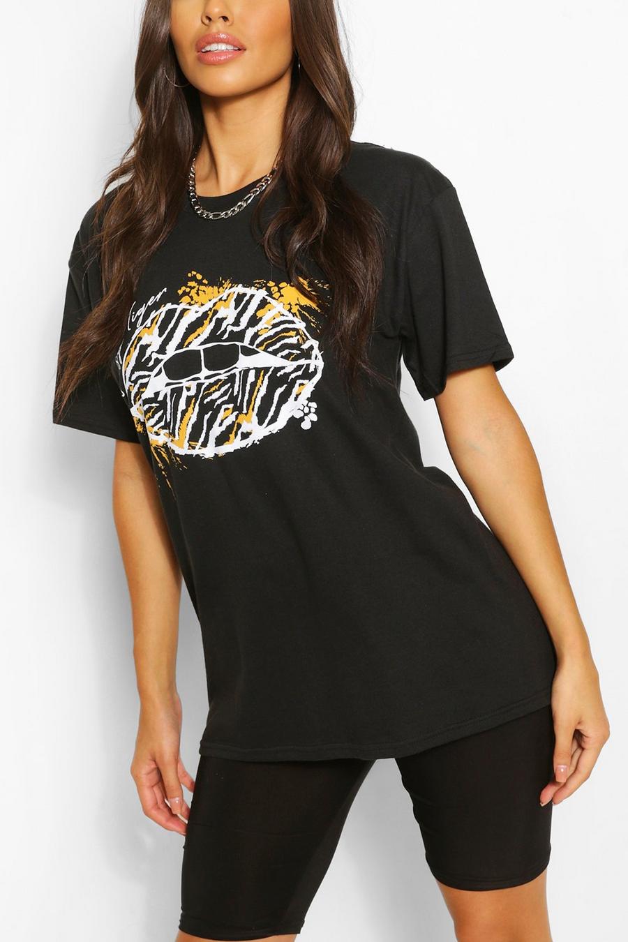 Black Mono T-Shirt Met Lippen image number 1