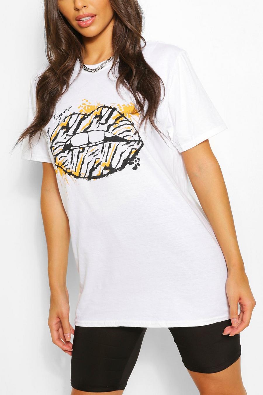 T-shirt imprimé graphique monochrome lèvres, Blanc image number 1